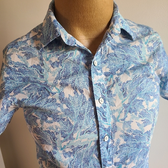 Rodd & Gunn Blue and White Leaf Pattern Shirt - Picture 2 of 7